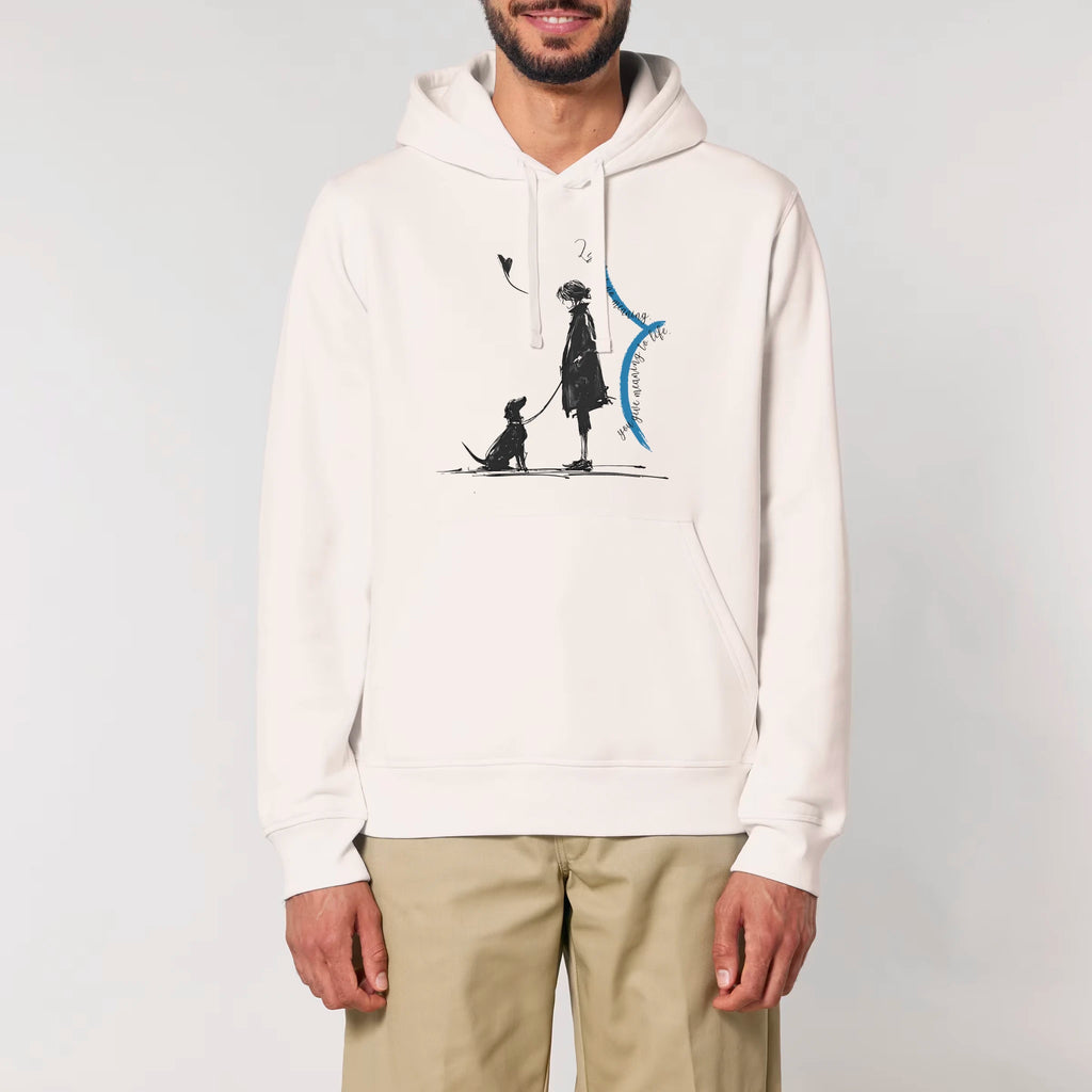 Unisex Organic Midweight Recycled Hoodie Vintage White model male front Meaningful Life