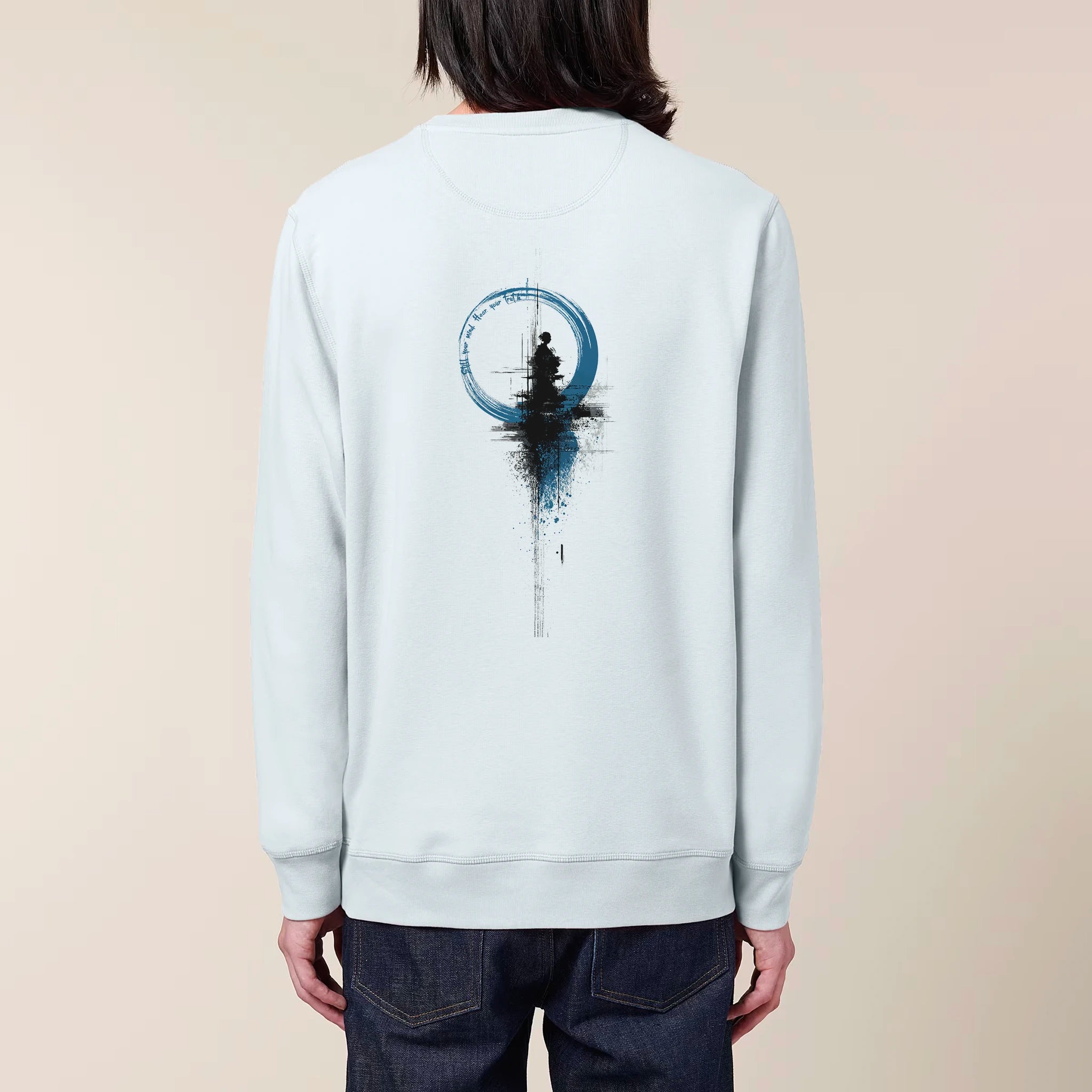 Unisex Organic Midweight Recycled Sweatshirt Blue Ice model male back Inner Truth