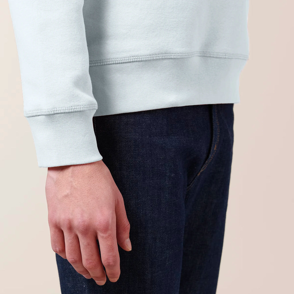 Unisex Organic Midweight Recycled Sweatshirt Blue Ice sleeves male model Inner Truth