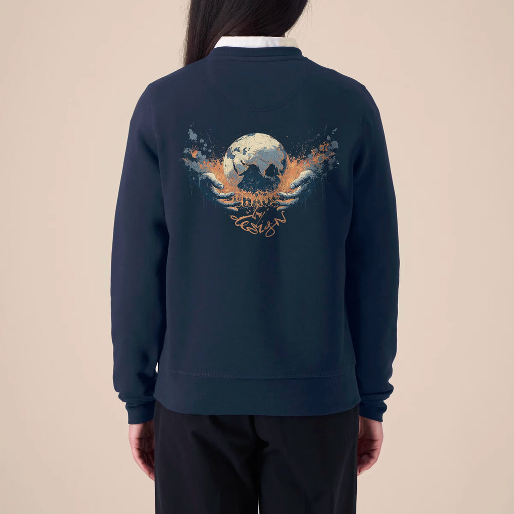 Unisex Organic Midweight Recycled Sweatshirt French Navy model female back Chaos Dy Design