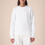 Unisex Organic Midweight Recycled Sweatshirt White model female front Inner Truth