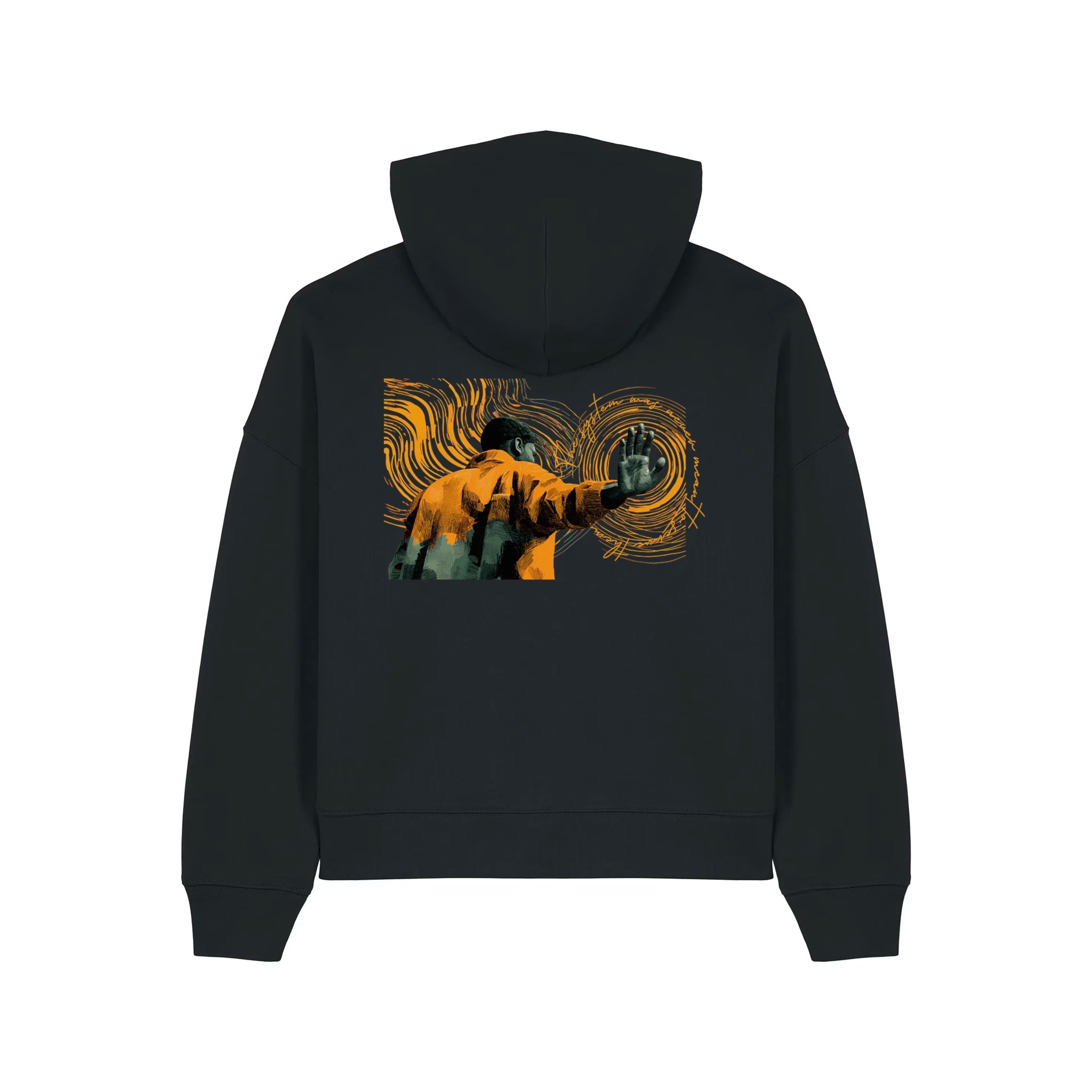 Women's Organic Crop Hoodie Black back Hollow System