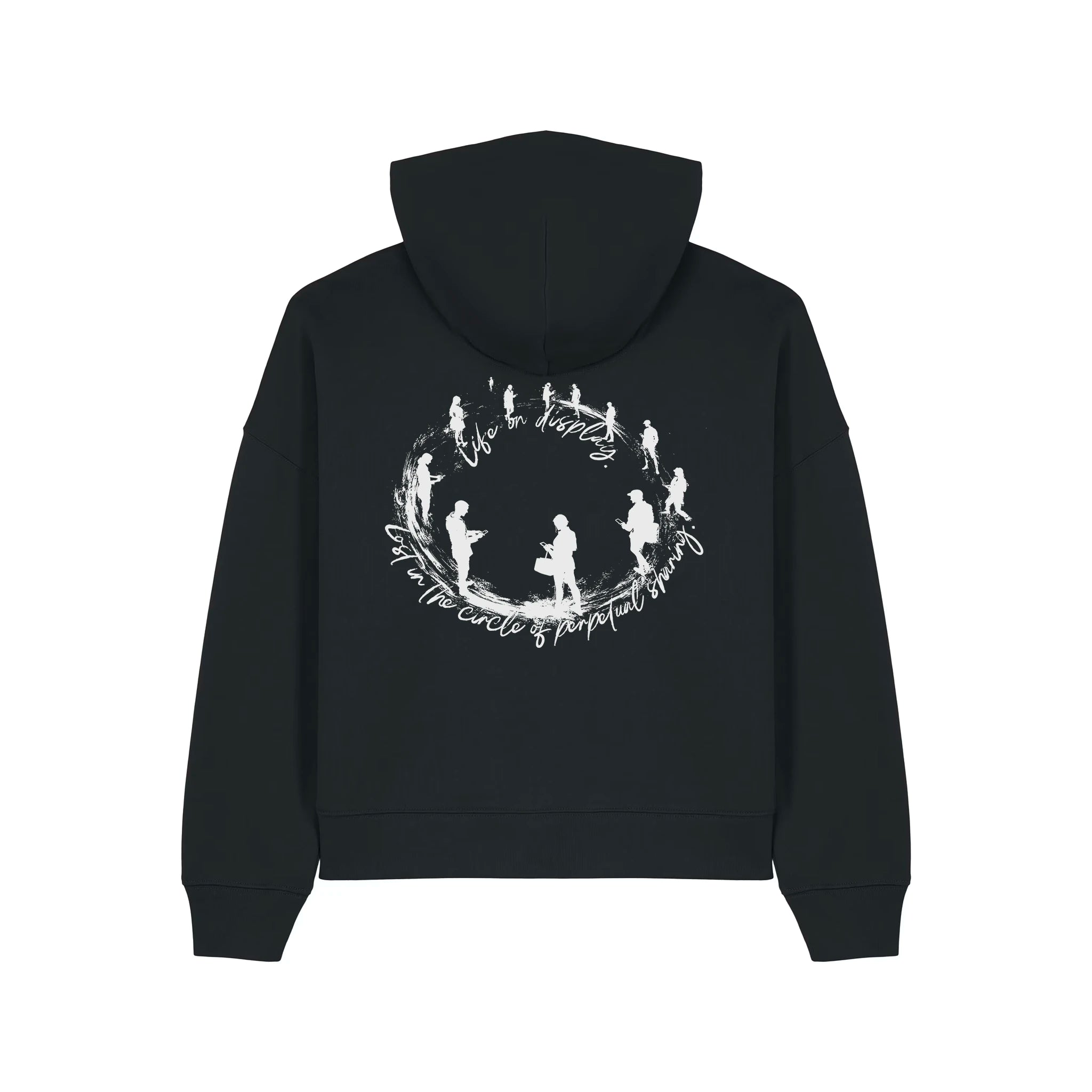 Women's Organic Crop Hoodie Black back Life on Display