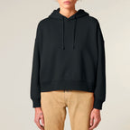 Women's Organic Crop Hoodie Black model female front Chaos Dy Design