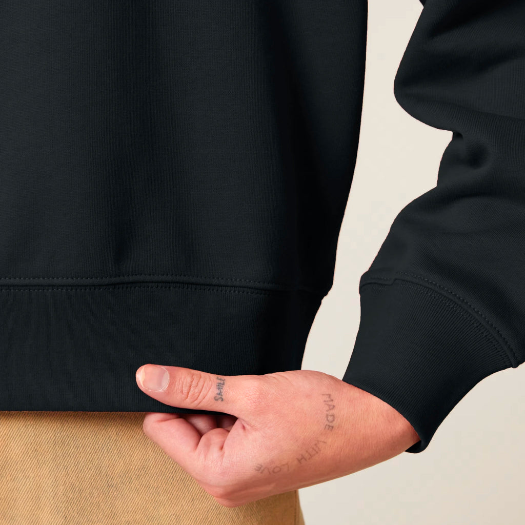 Women's Organic Crop Hoodie Black sleeves Chaos Dy Design