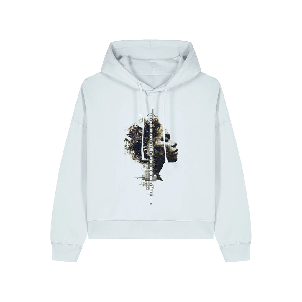 Women's Organic Crop Hoodie Blue Ice front Conscious Creator