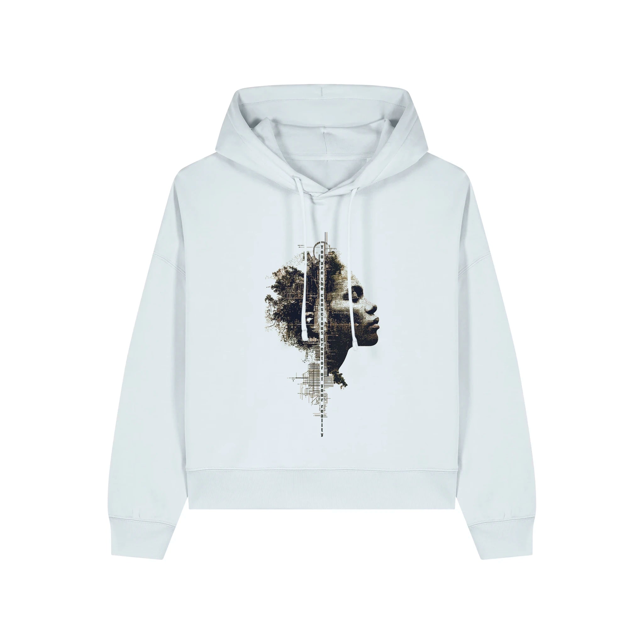 Women's Organic Crop Hoodie Blue Ice front Conscious Creator