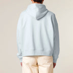 Women's Organic Crop Hoodie Blue Ice model female back Conscious Creator