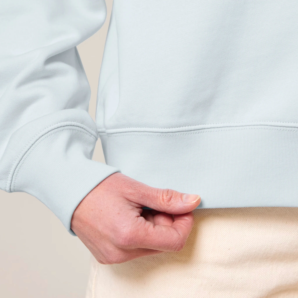 Women's Organic Crop Hoodie Blue Ice sleeves Conscious Creator