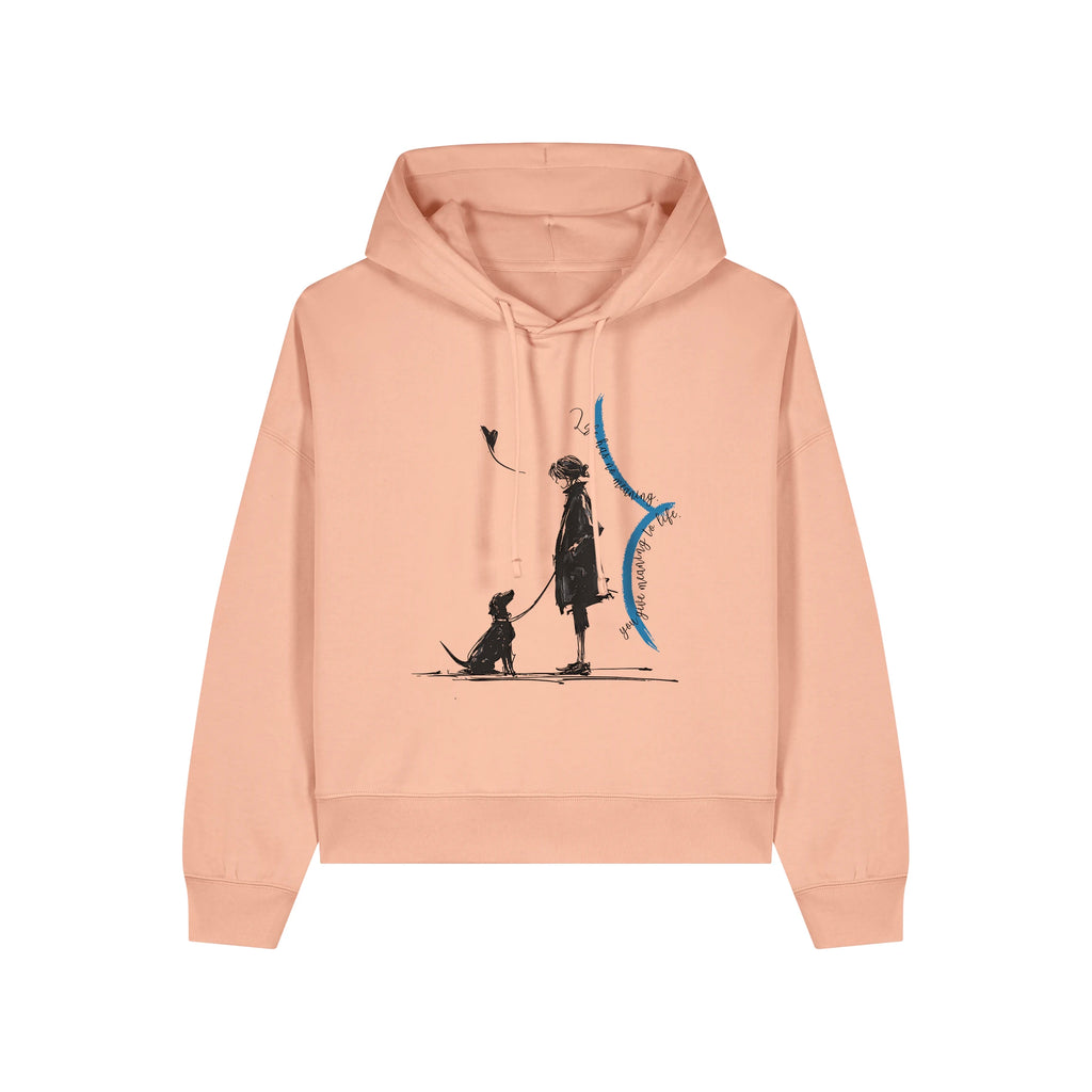 Women's Organic Crop Hoodie Fraiche Peche front Meaningful Life