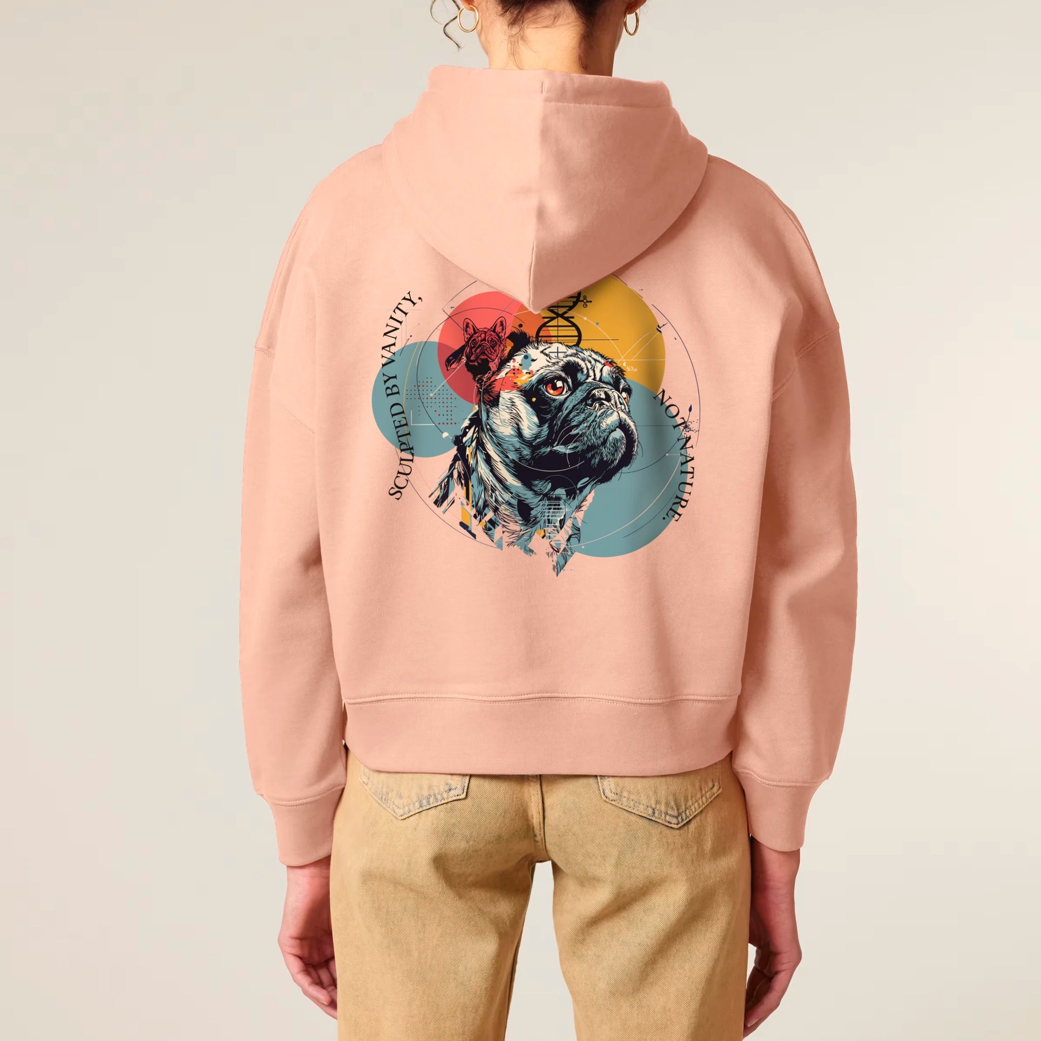 Women's Organic Crop Hoodie Fraiche Peche model female back Vaniform