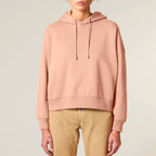 Women's Organic Crop Hoodie Fraiche Peche model female front Vaniform