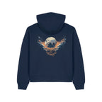 Women's Organic Crop Hoodie French Navy back Chaos Dy Design