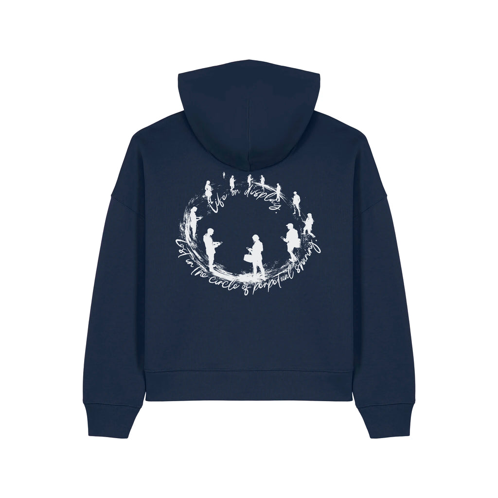 Women's Organic Crop Hoodie French Navy back Life on Display