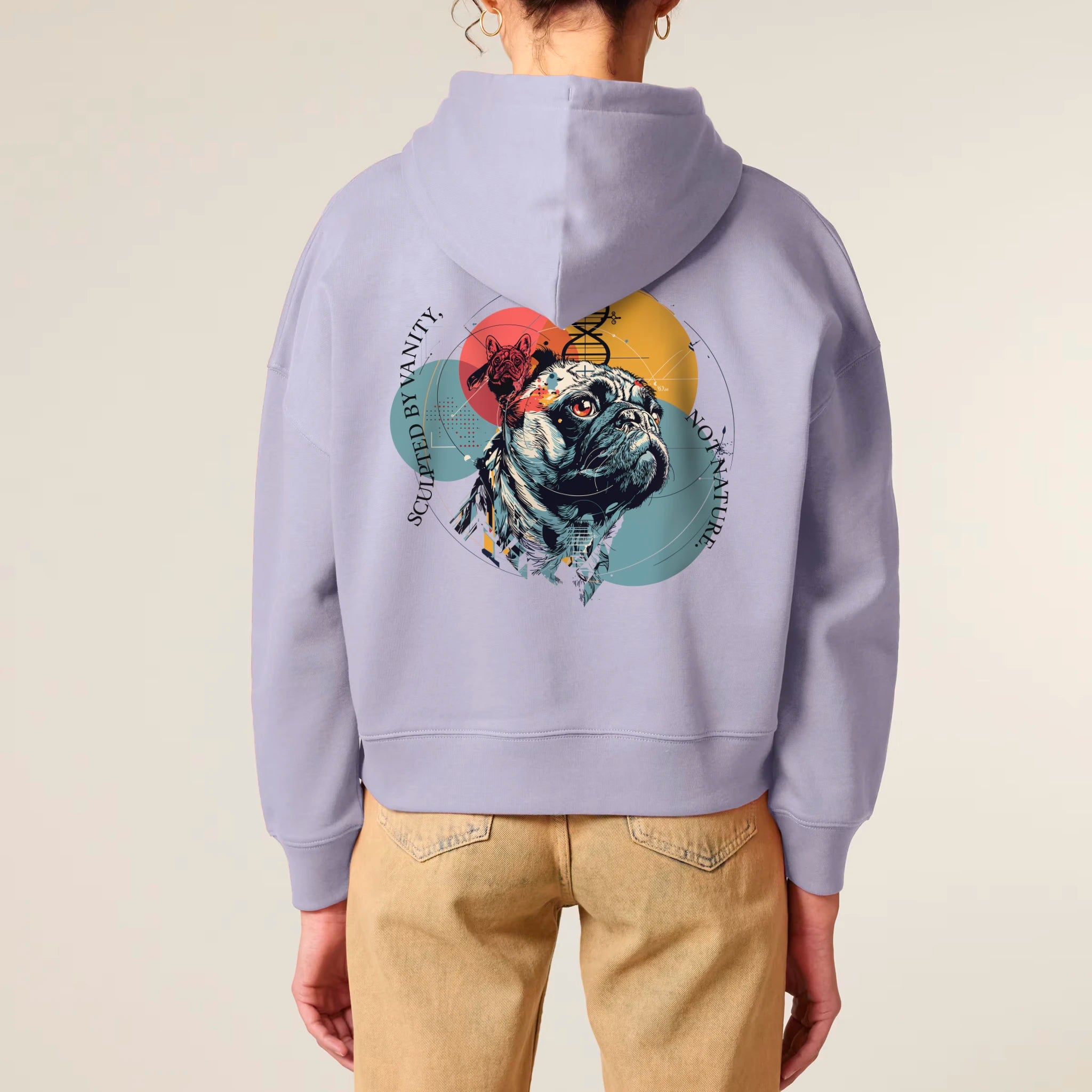 Women's Organic Crop Hoodie Lavender model female back Vaniform