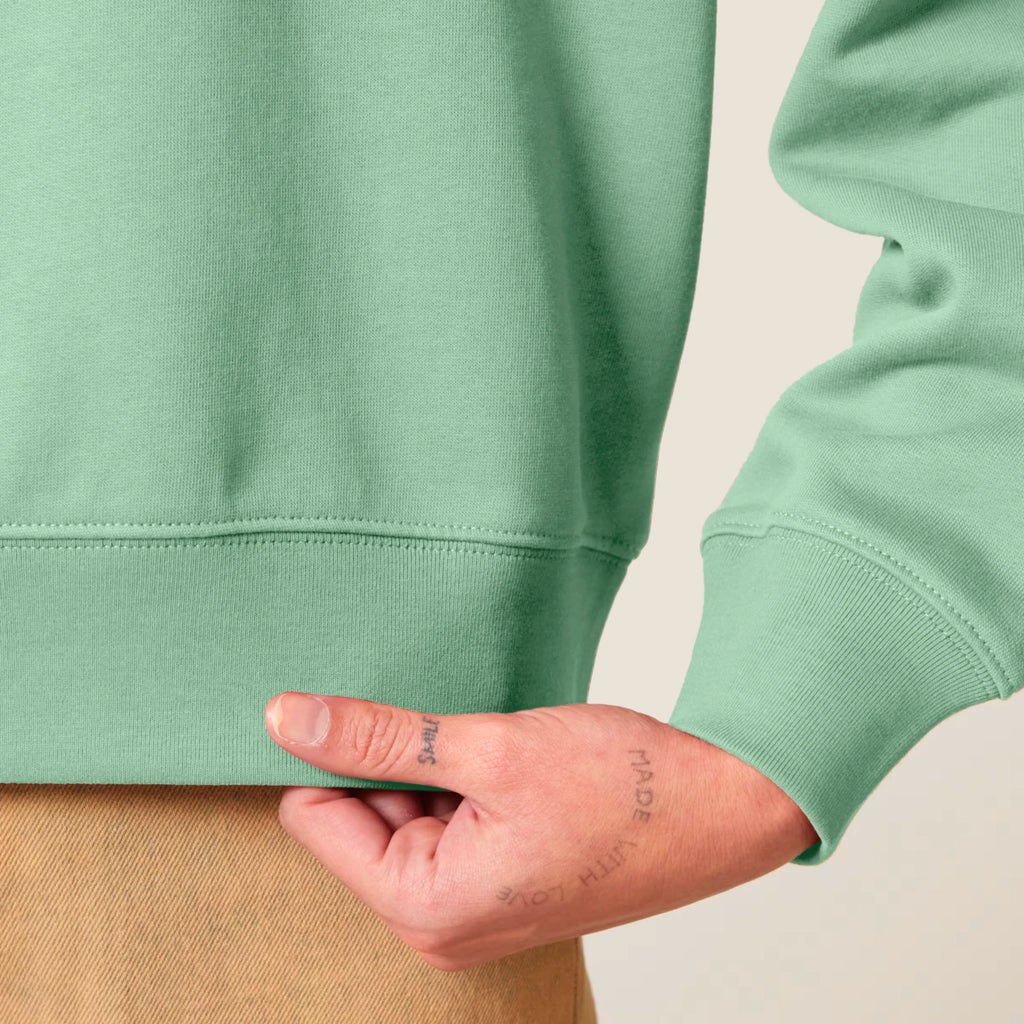 Women's Organic Crop Hoodie Misty Jade sleeves Bend Not Break