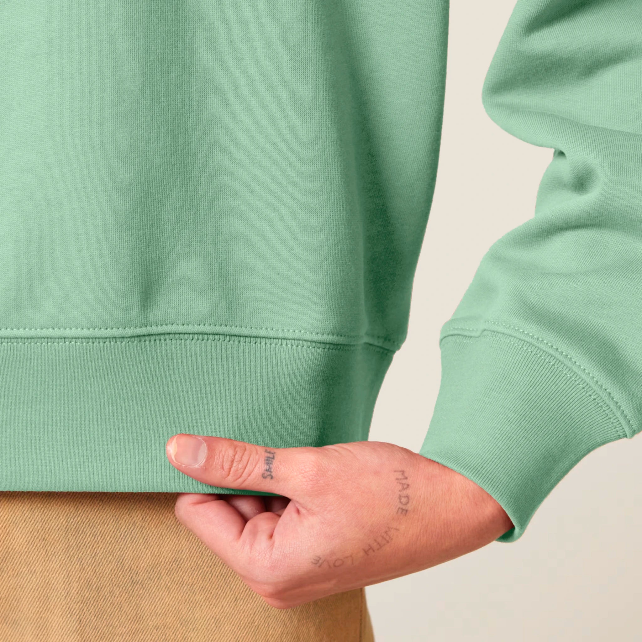 Women's Organic Crop Hoodie Misty Jade sleeves Conscious Creator