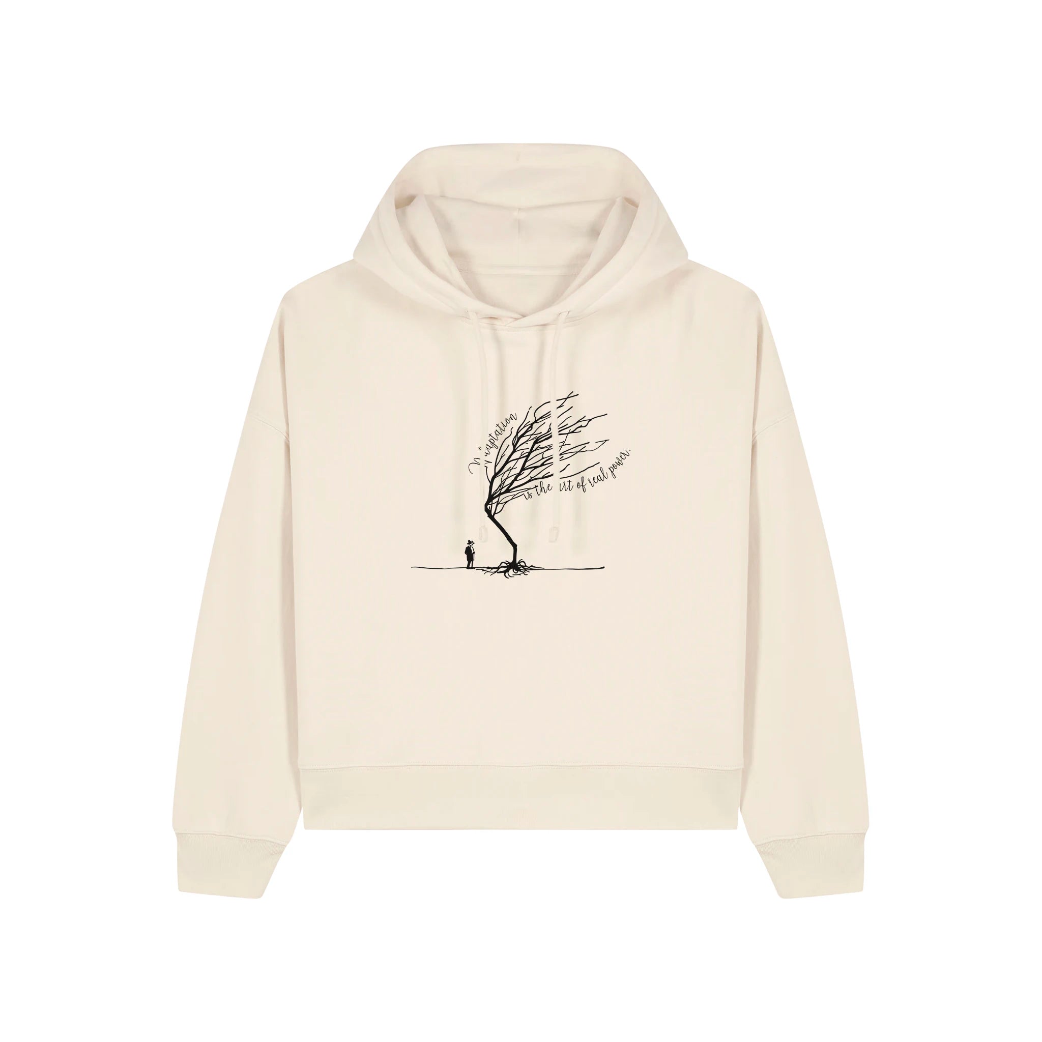 Women's Organic Crop Hoodie Natural Raw front Bend Not Break