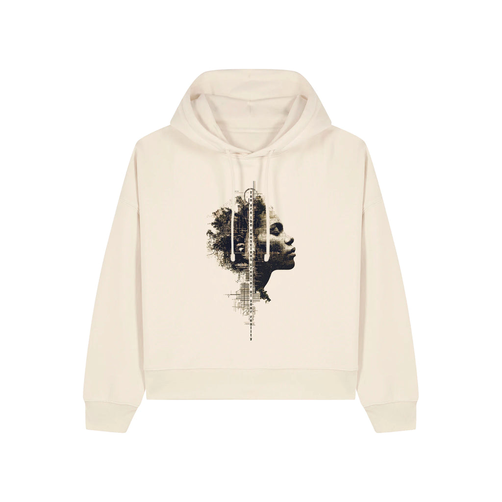 Women's Organic Crop Hoodie Natural Raw front Conscious Creator