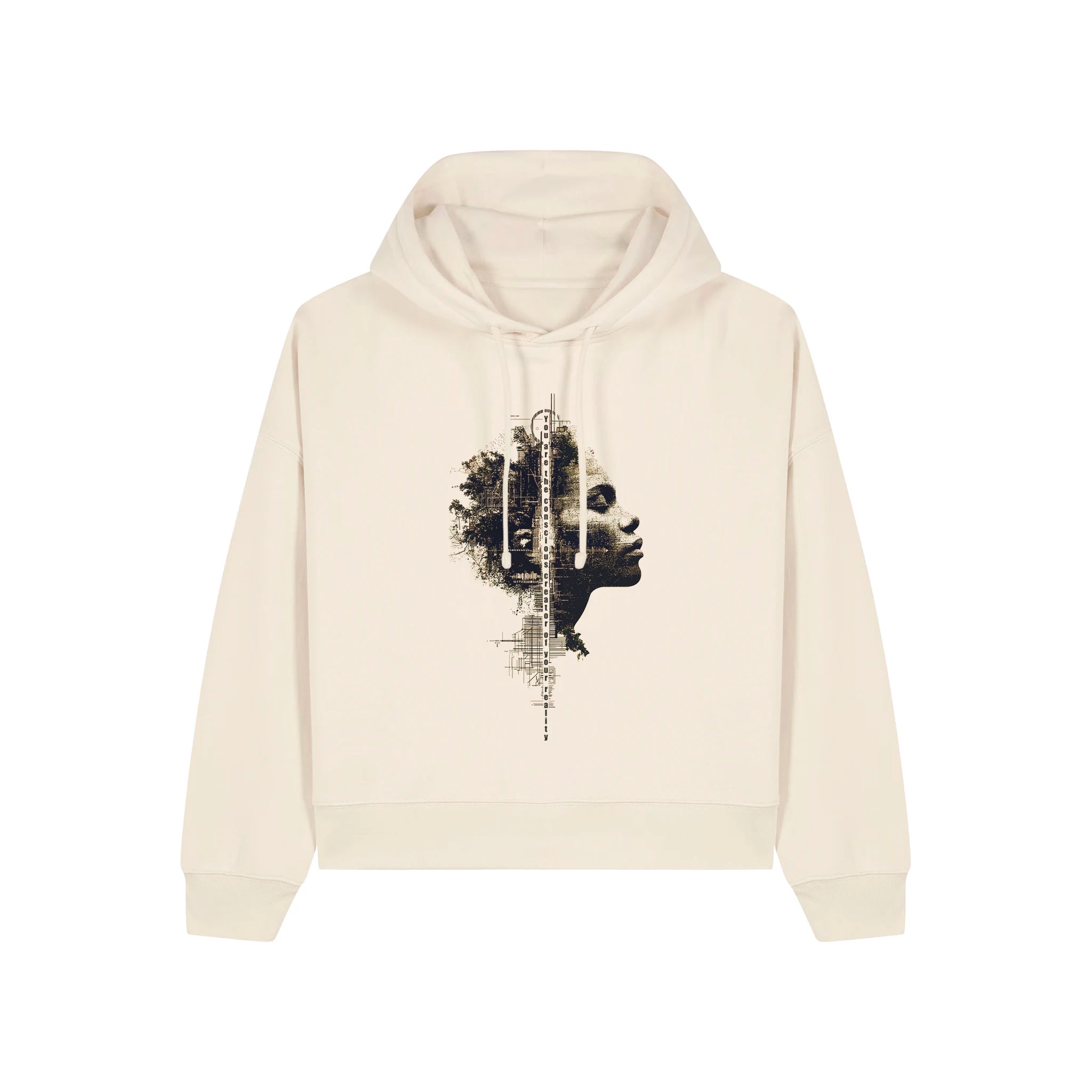 Women's Organic Crop Hoodie Natural Raw front Conscious Creator