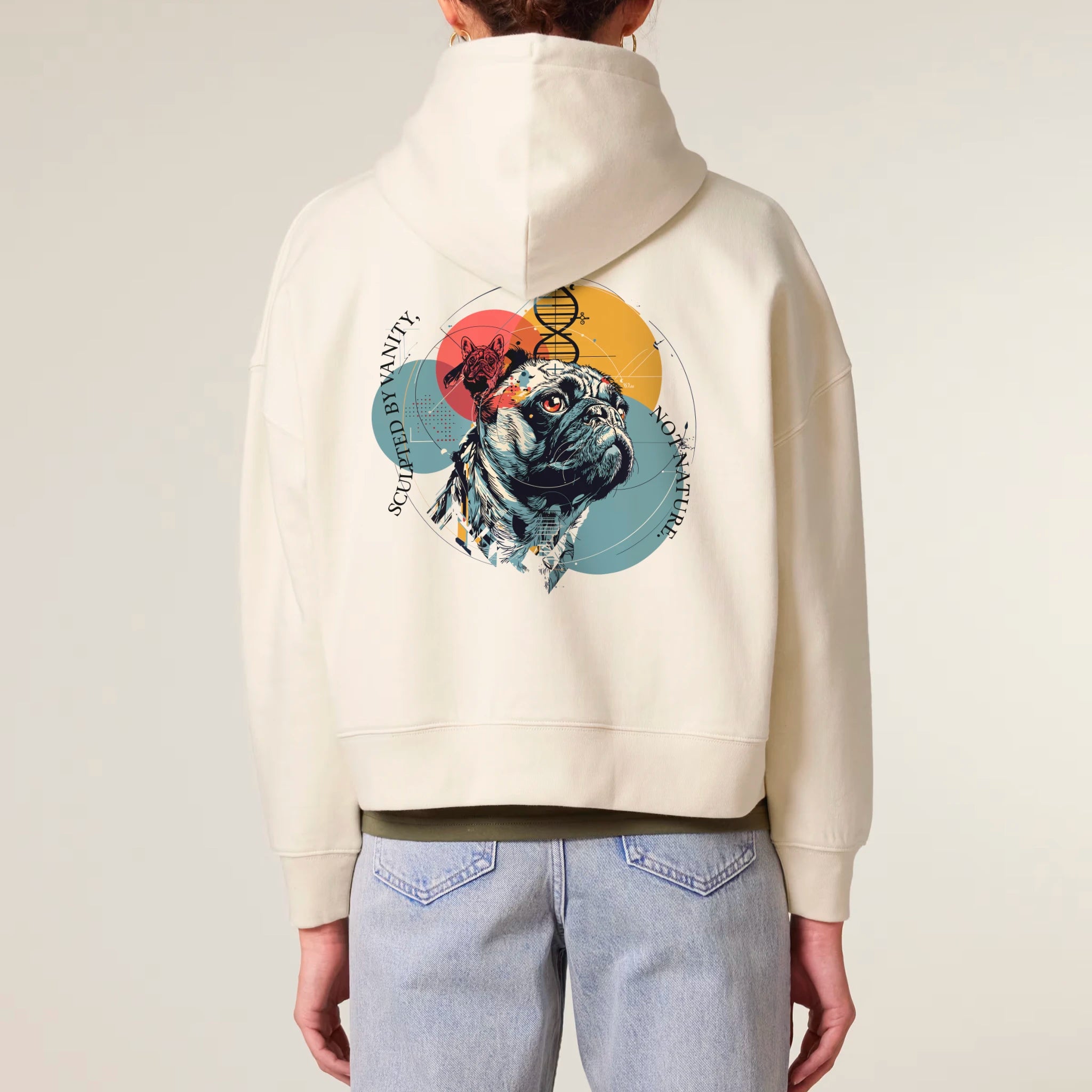 Women's Organic Crop Hoodie Natural Raw model female back Vaniform