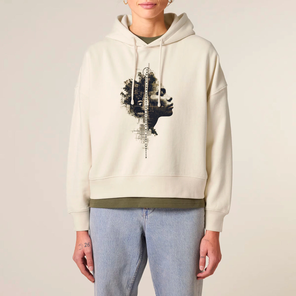 Women's Organic Crop Hoodie Natural Raw model female front Conscious Creator
