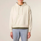 Women's Organic Crop Hoodie Natural Raw model female front No Limits