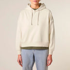 Women's Organic Crop Hoodie Natural Raw model female front Vaniform