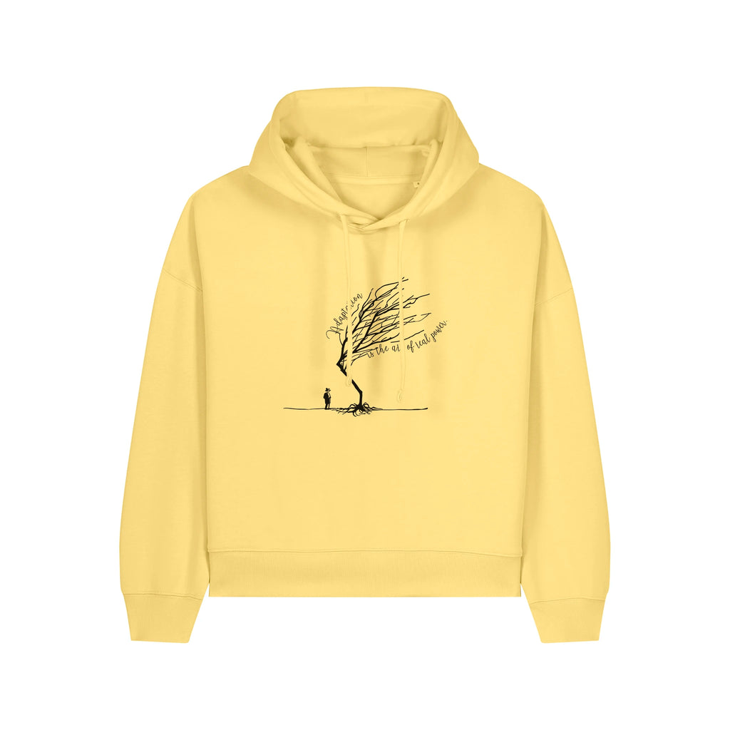 Women's Organic Crop Hoodie Viva Yellow front Bend Not Break