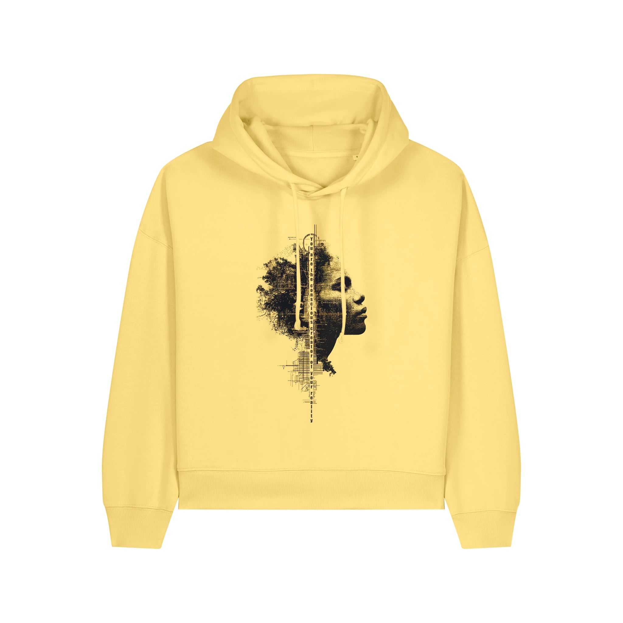 Women's Organic Crop Hoodie Viva Yellow front Conscious Creator
