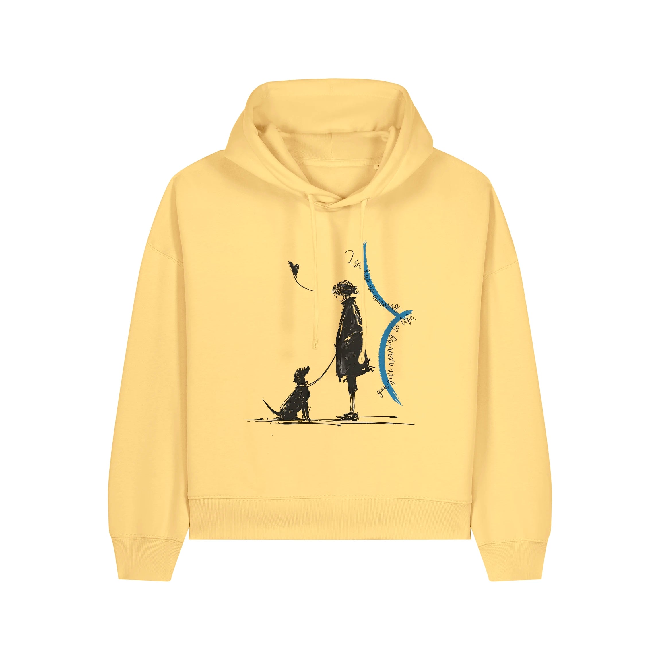 Women's Organic Crop Hoodie Viva Yellow front Meaningful Life
