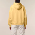 Women's Organic Crop Hoodie Viva Yellow model female back Conscious Creator