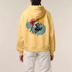Women's Organic Crop Hoodie Viva Yellow model female back Vaniform