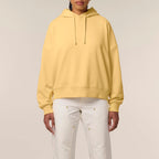 Women's Organic Crop Hoodie Viva Yellow model female front Vaniform