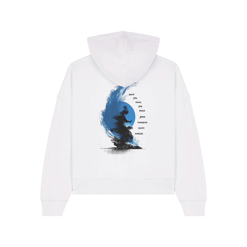 Women's Organic Crop Hoodie White back No Limits