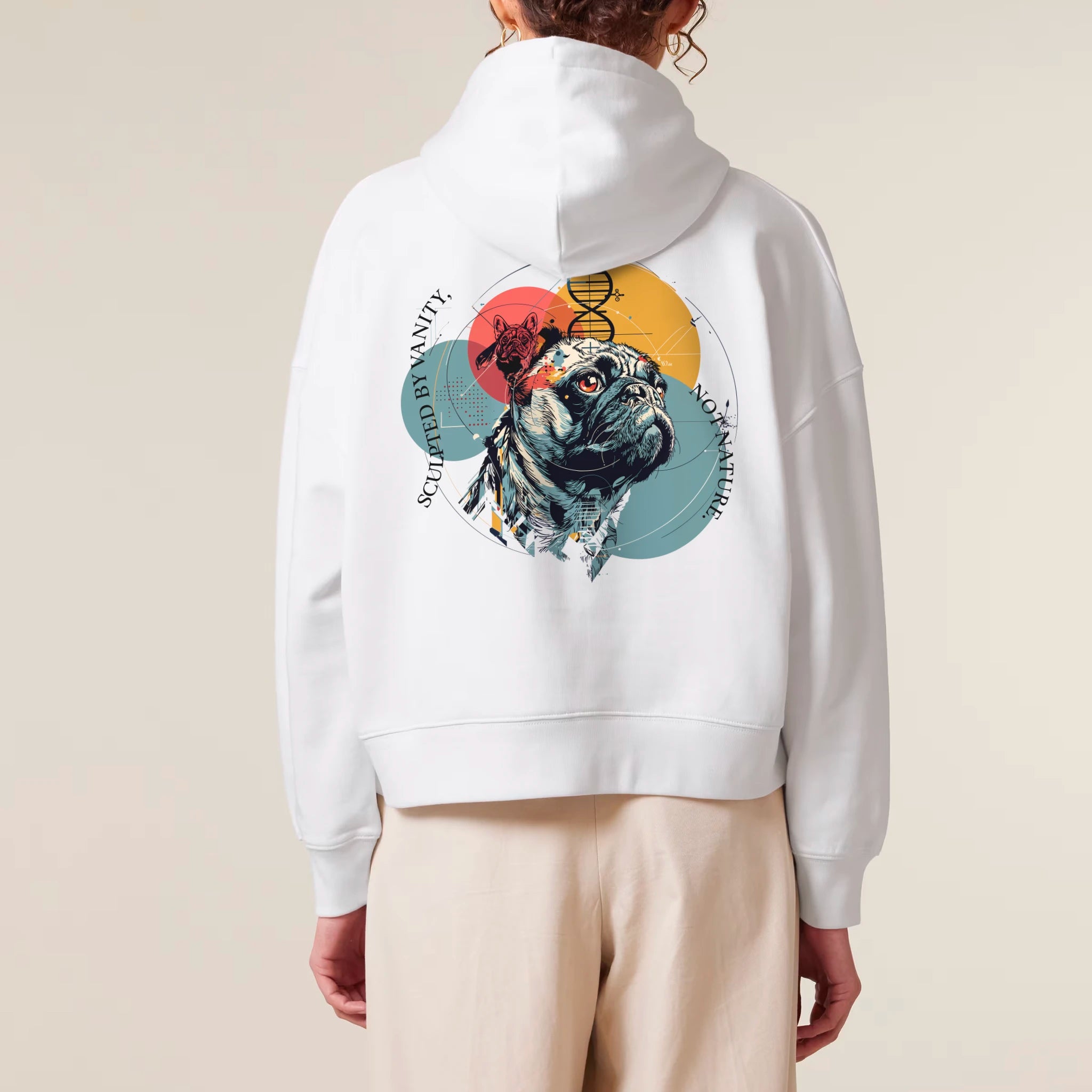 Women's Organic Crop Hoodie White model female back Vaniform