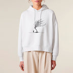 Women's Organic Crop Hoodie White model female front Bend Not Break