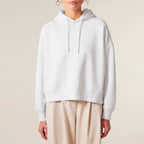 Women's Organic Crop Hoodie White model female front No Limits