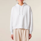 Women's Organic Crop Hoodie White model female front Vaniform