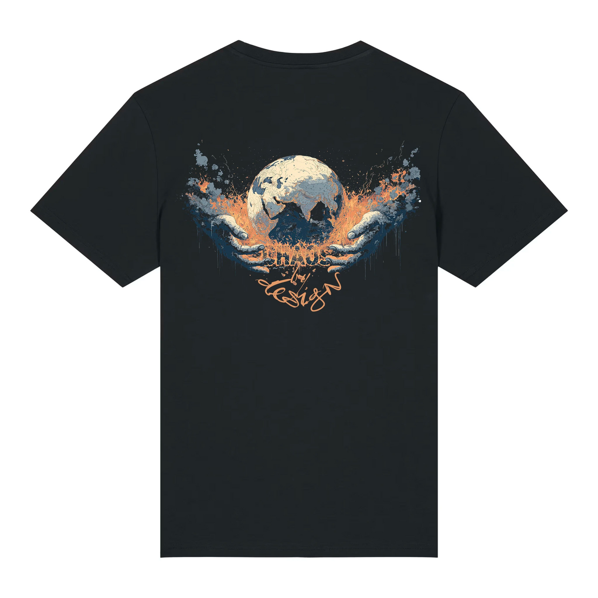 TOLS men's unisex medium fit organic cotton T-shirt in Black, back - Chaos by Design