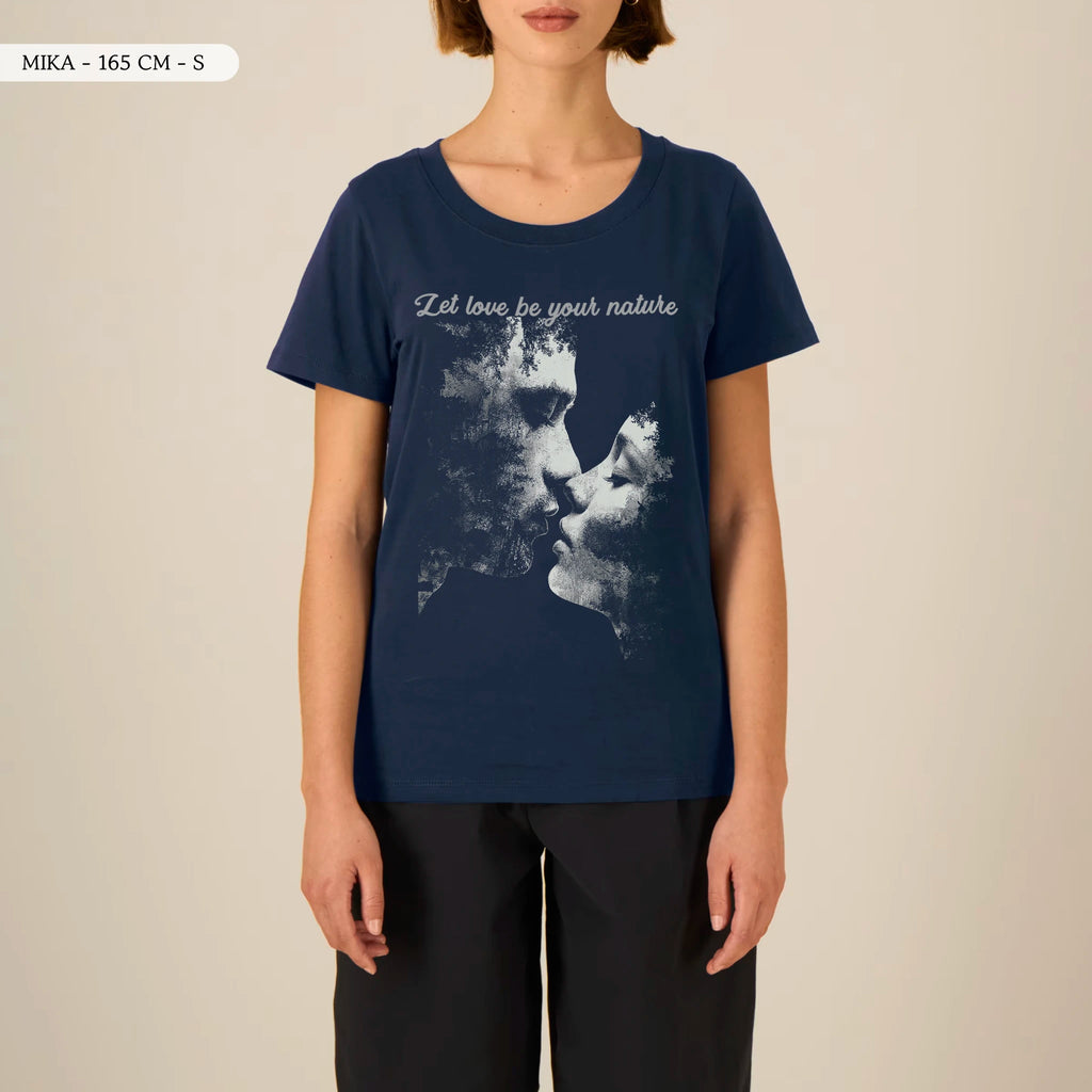 TOLS The Awakening theme women's fitted organic cotton T-shirt in French Navy, female front - Love as Default
