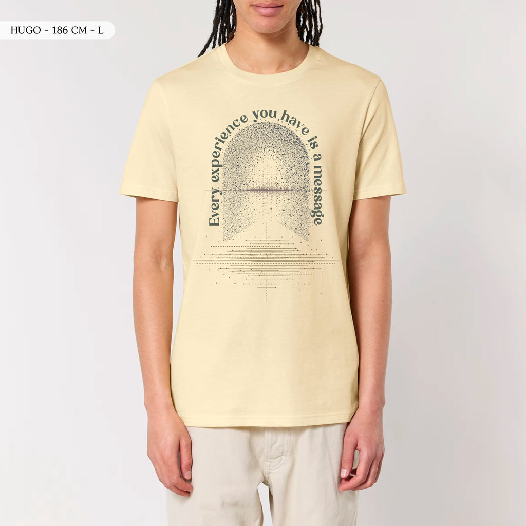 TOLS The Awakening theme men's unisex medium fit organic cotton T-shirt in Butter, male front - All Messages