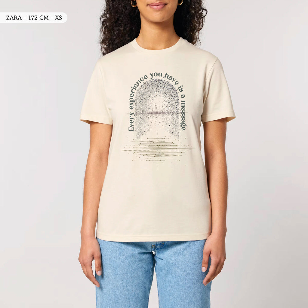 TOLS The Awakening theme men's unisex medium fit organic cotton T-shirt in Natural Raw, male front - All Messages