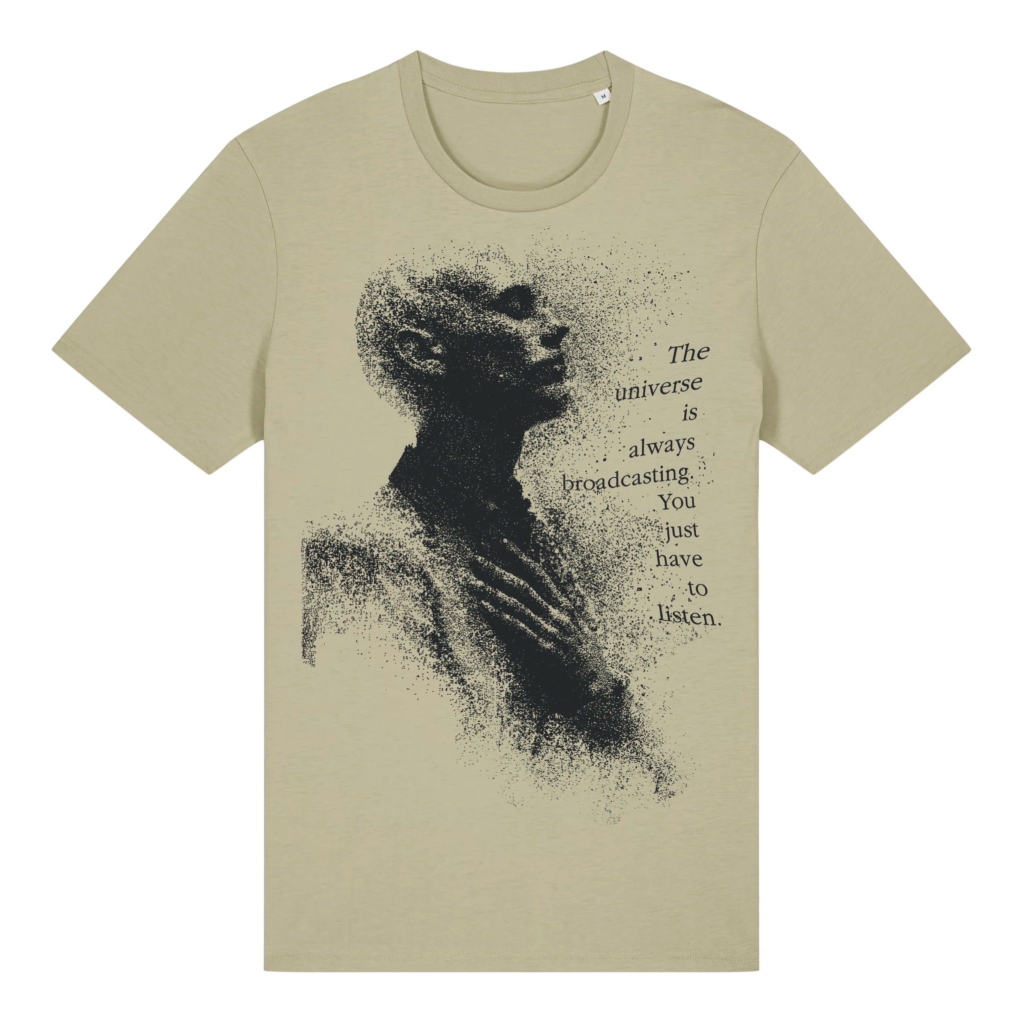 TOLS The Awakening theme men's unisex medium fit organic cotton T-shirt in Sage, front - Tune In