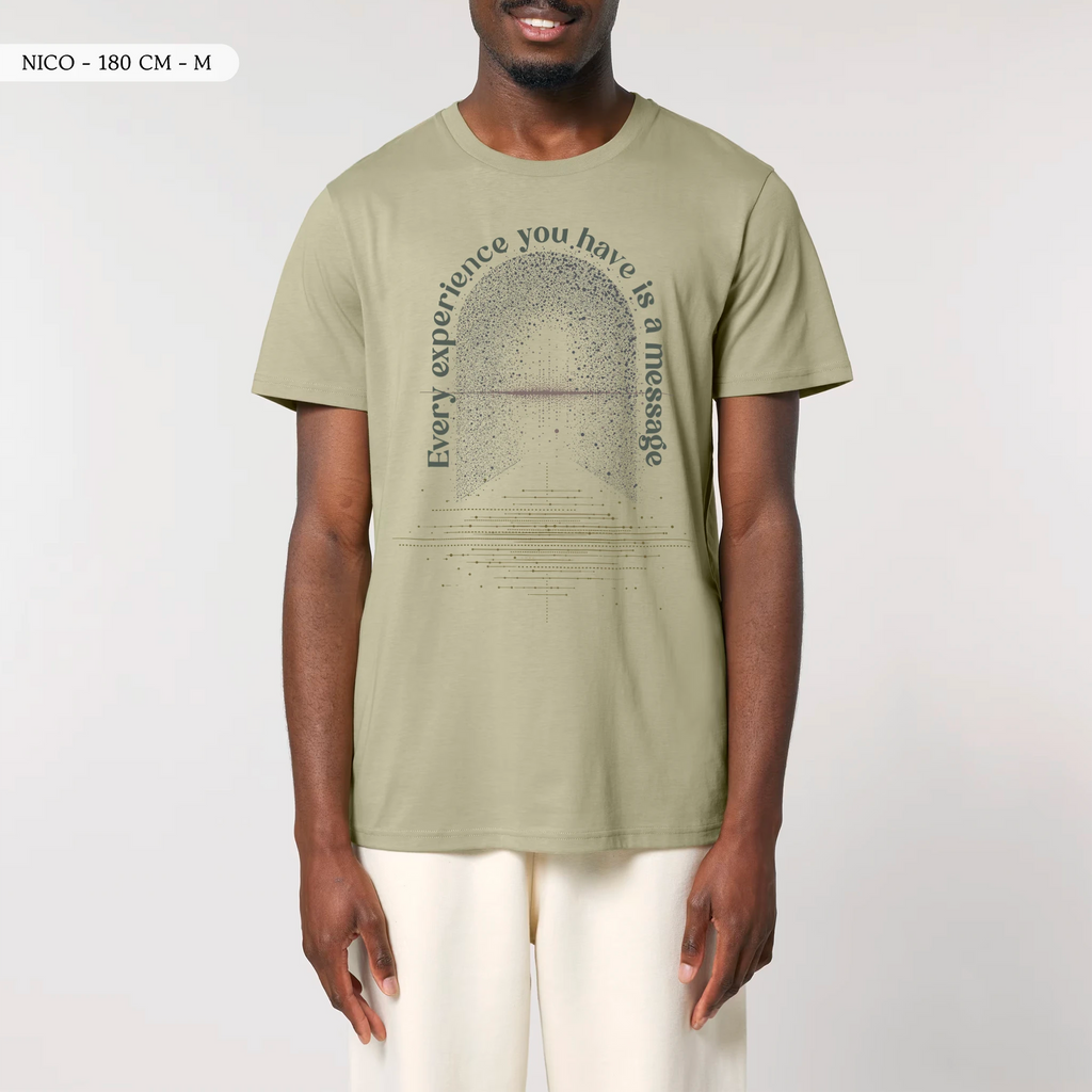 TOLS The Awakening theme men's unisex medium fit organic cotton T-shirt in Sage, male front - All Messages