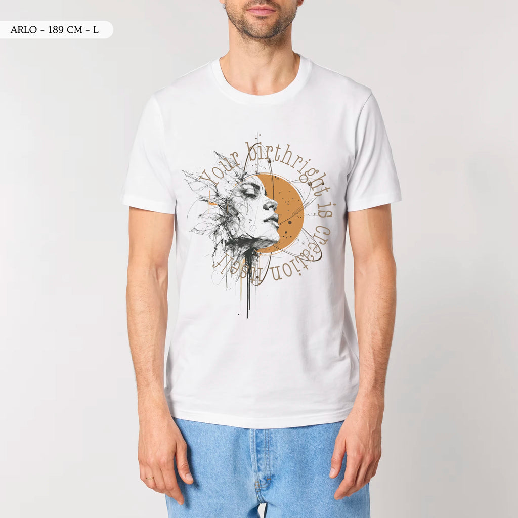 TOLS The Awakening theme men's unisex medium fit organic cotton T-shirt in White, male front - Remember