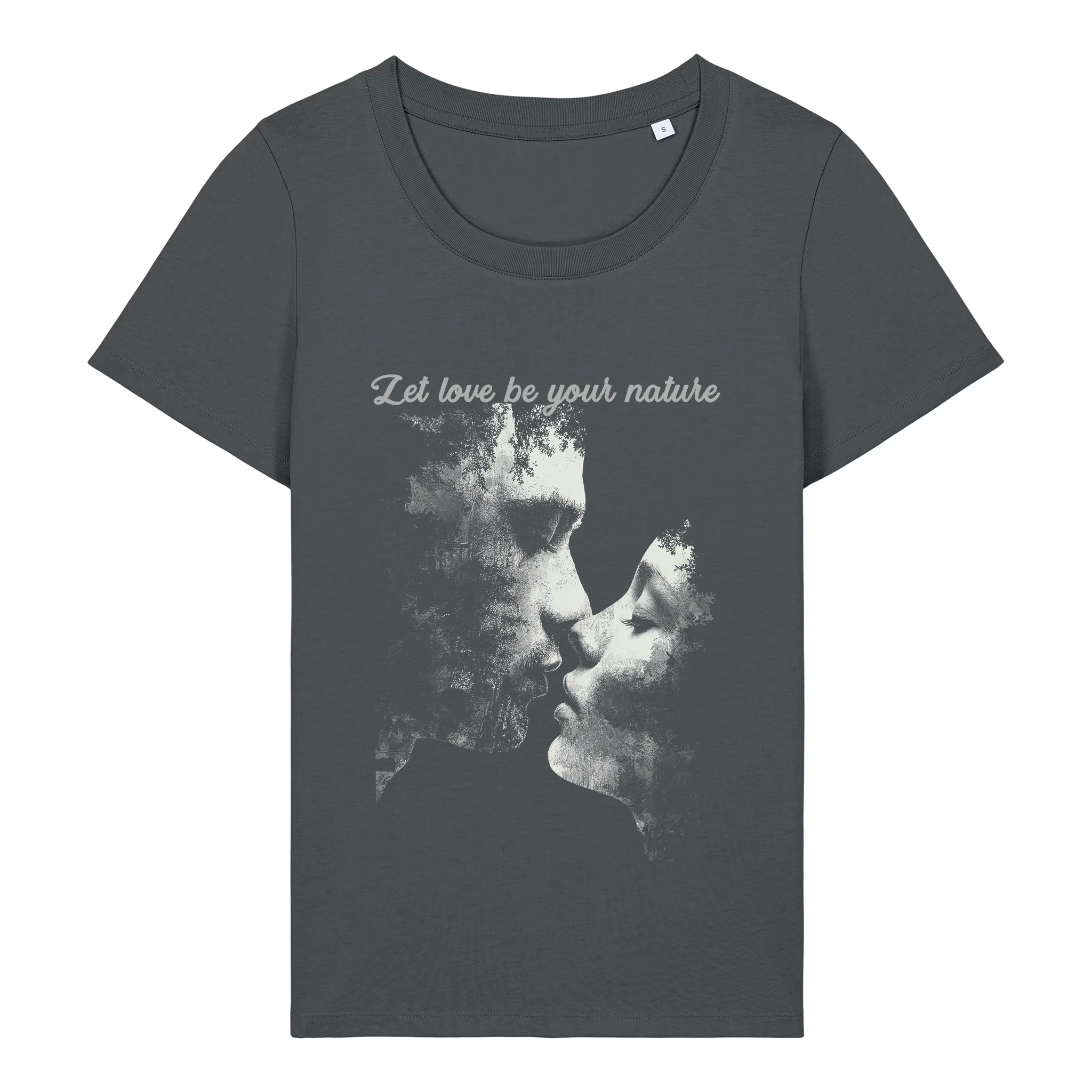 TOLS The Awakening theme women's fitted organic cotton T-shirt in Anthracite, front - Love as Default