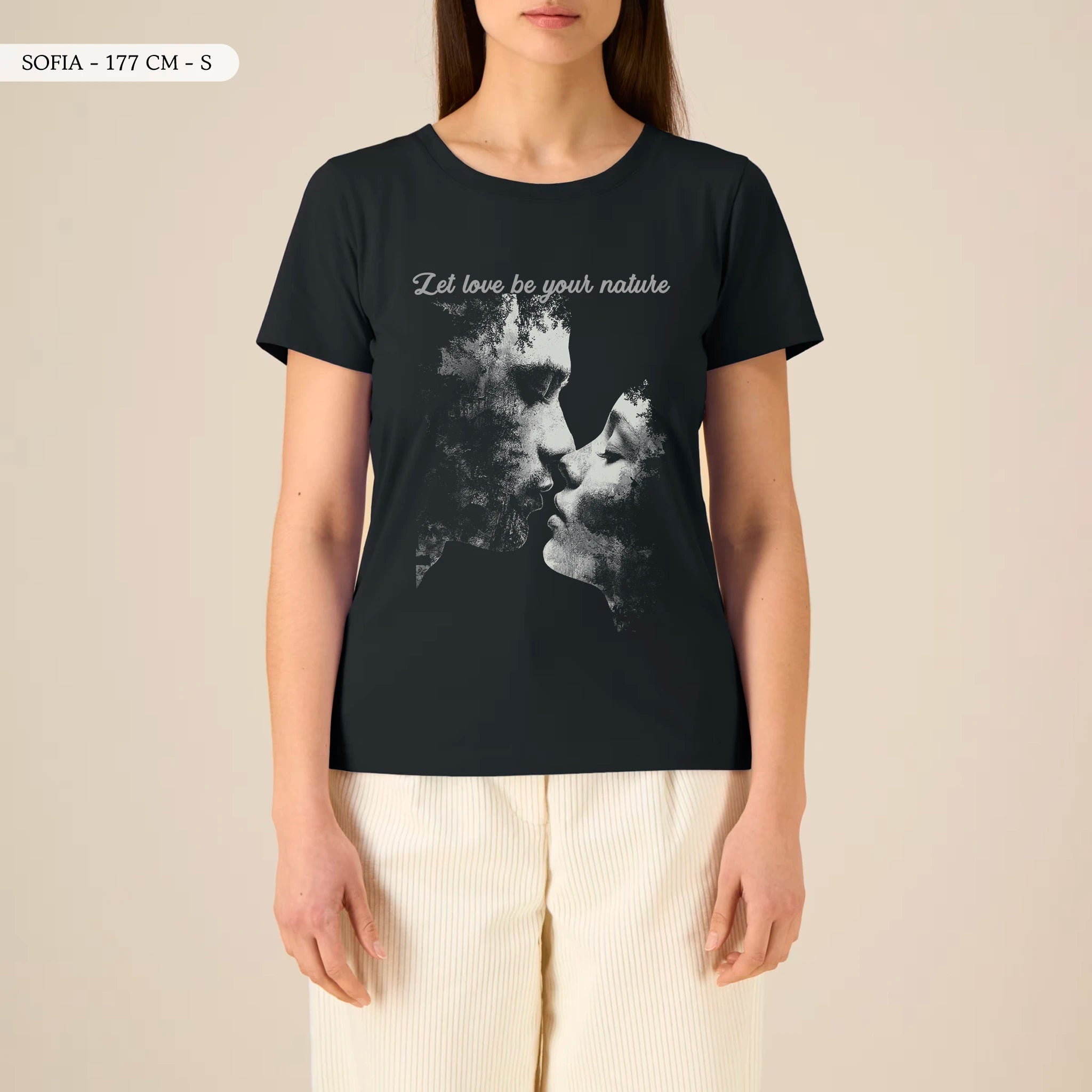 TOLS The Awakening theme women's fitted organic cotton T-shirt in Black, female front - Love as Default