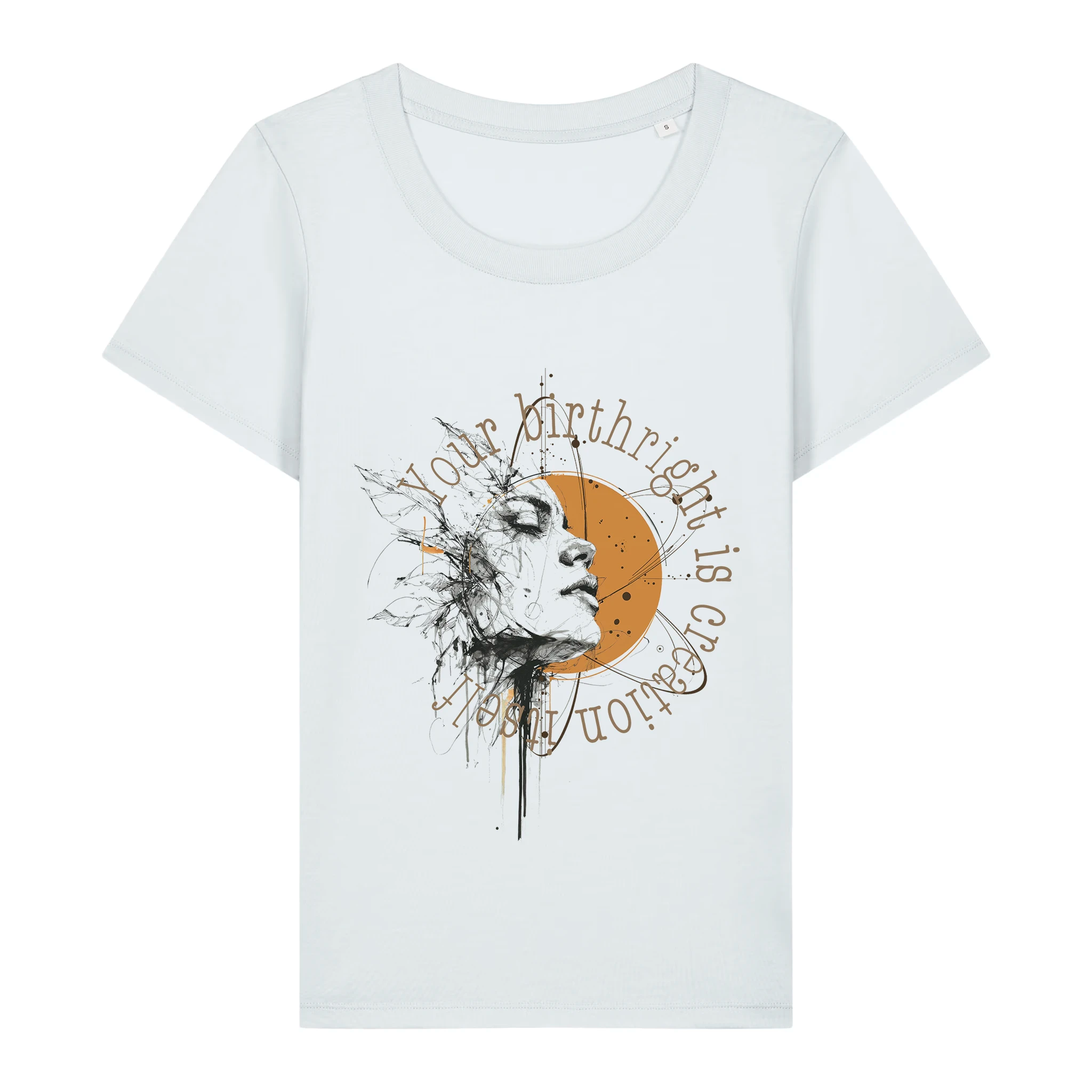 TOLS The Awakening theme women's fitted organic cotton T-shirt in Blue Ice, front - Remember