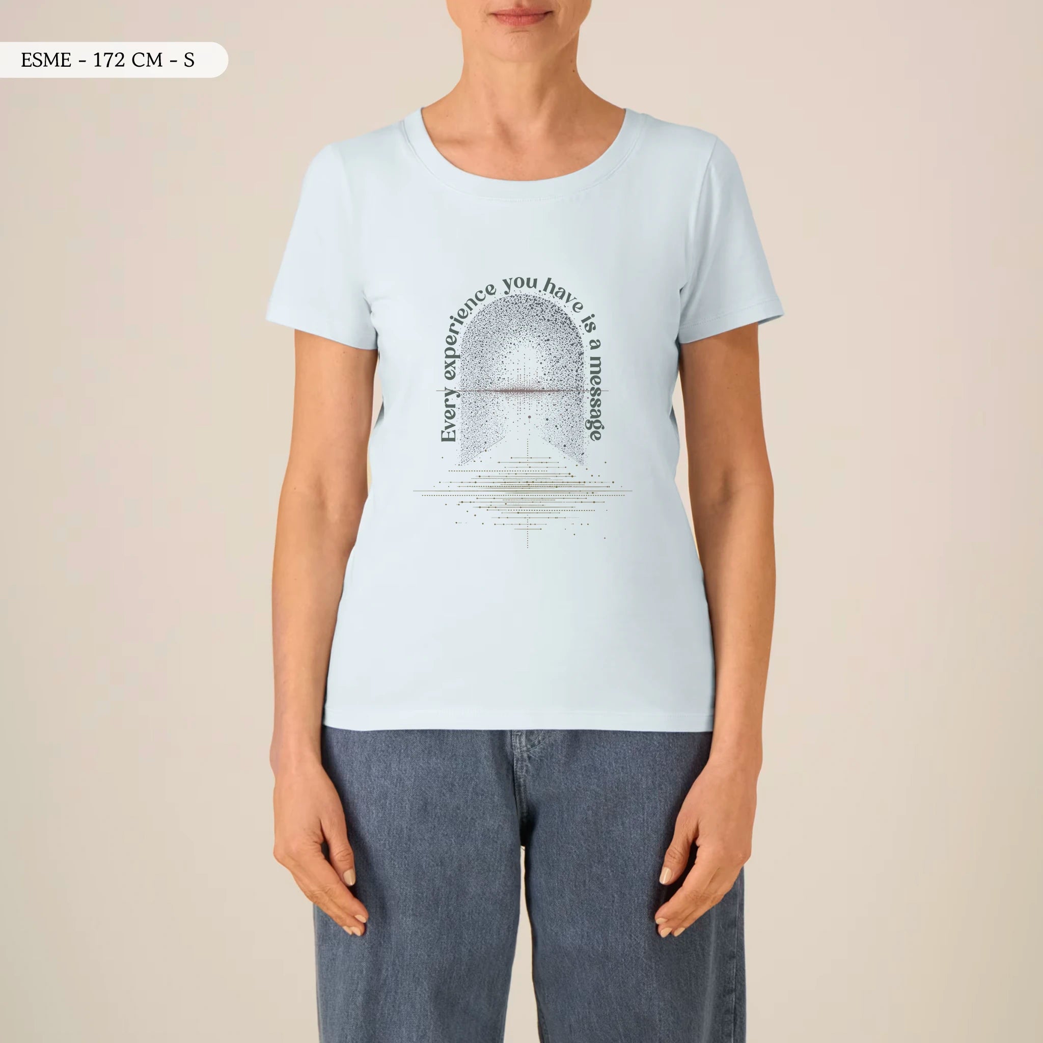 TOLS The Awakening theme women's fitted organic cotton T-shirt in Blue Ice, female front - All Messages